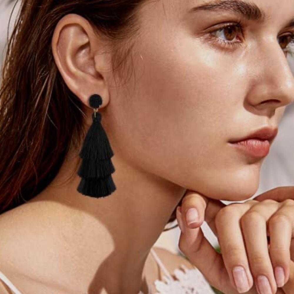 Elegant Black Tassel Earrings